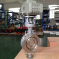 high quality metal sealing ss304 three eccentric butterfly valve with electric actuator